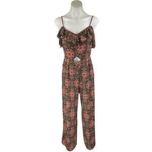 Xhilaration Multicolor Floral Cold Shoulder Ruffle Cutout Wide Leg Jumpsuit Sz M